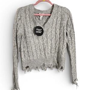 L8 NWT DISTRESSED GRAY SWEATER- SMALL/ MEDIUM (stretchy)